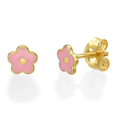 925 Sterling Silver Jewelry Pretty Design Pink Enamel Flower Stud Earrings for Kids