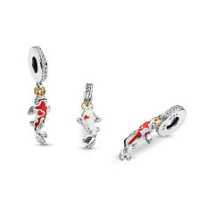 S925 Sterling Good Fortune Carp Hanging Charm, Two Tone, Enamel, Cubic zirconia 797829CZ