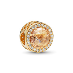 ALE S925 Sterling Silver 18K Gold Plated Radiant Hearts Charm Clear CZ 761725CLG