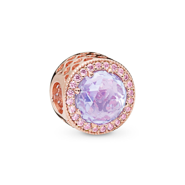 ALE S925 Sterling Silver Rose Lavender Radiant Hearts Charm Clear CZ 781725LCZ