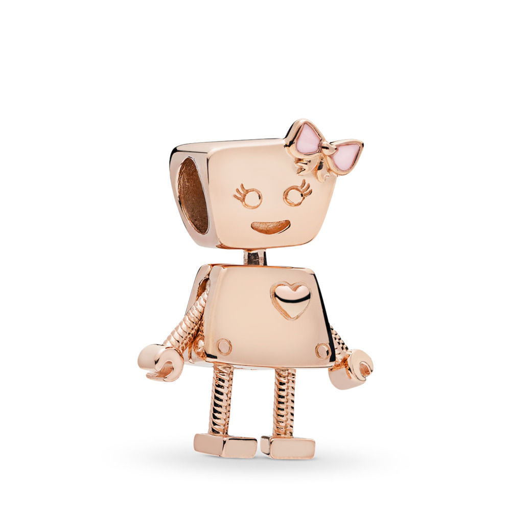 Dainty Design Sterling Silver Rose Plated Bella Bot Charm with Pink Enamel 787141EN160