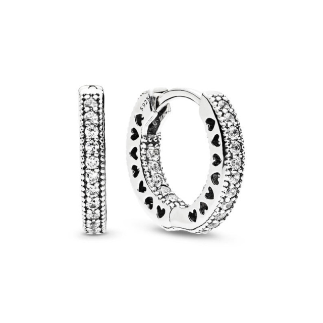 Sterling Silver White Cubic Zirconia Hearts Hoop Earrings 296317CZ