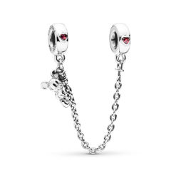 Brand Jewelry Sterling Silver Climbing Mickey Safety Chain, Red Cubic Zirconia 797173CZR