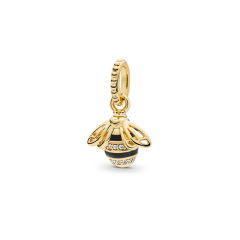 Pretty Design ALE S925 Sterling Silver 18K Gold Plated Clear CZ Black Enamel Queen Bee Pendant 367075EN16