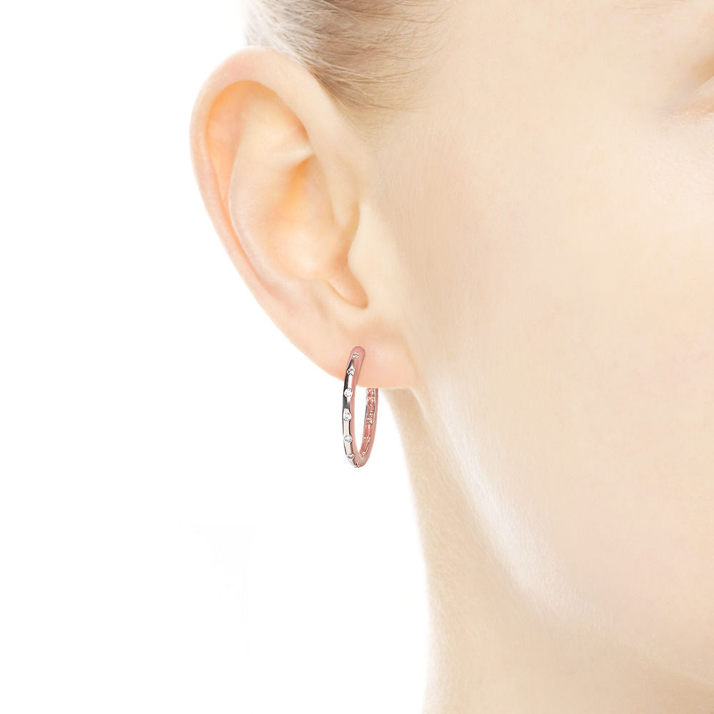 Sterling Silver Pink Rose Plated Clear Cubic Zirconia Droplets Hoop Earrings 286244CZ