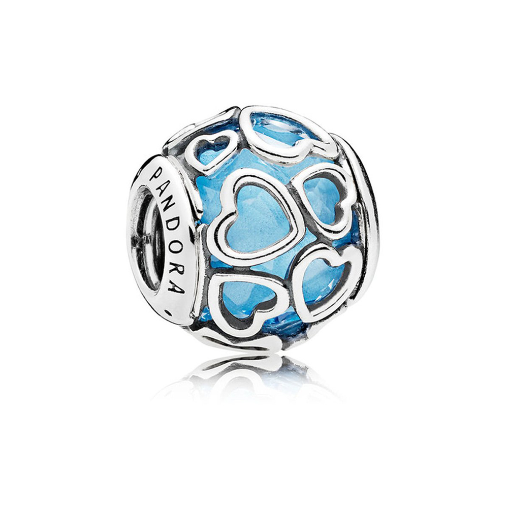 Sterling Silver Crystal Bead Blue Encased in Love Charm 792036NBS