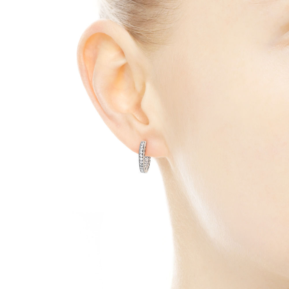 Sterling Silver White Cubic Zirconia Hearts Hoop Earrings 296317CZ