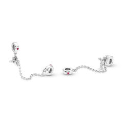 Brand Jewelry Sterling Silver Climbing Mickey Safety Chain, Red Cubic Zirconia 797173CZR