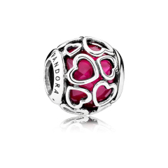 Sterling Silver Crystal Bead Cerise Encased in Love Charm 792036NCC