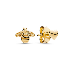 Pretty Design Sterling Silver High Polish 18K Gold Plated Heart and Bee Stud Earrings for Girls 267071