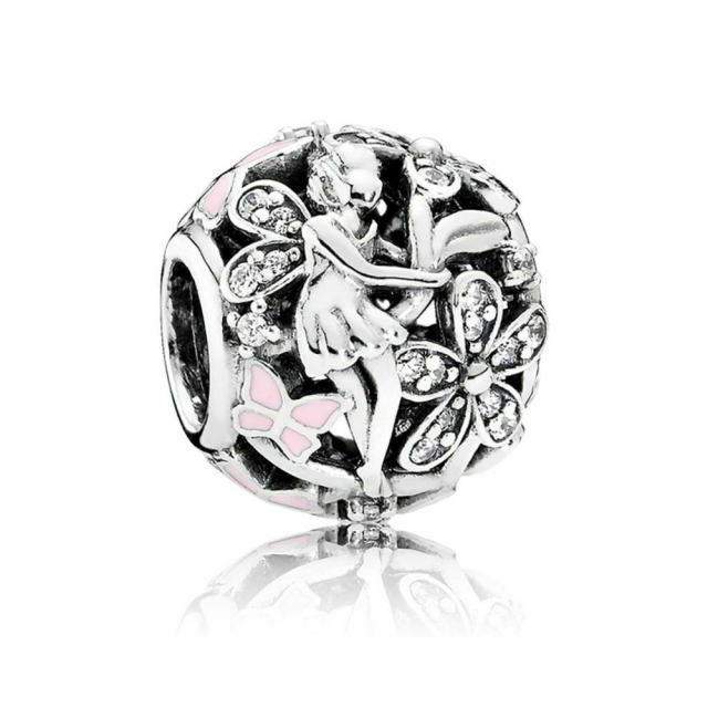 Customized Jewelry Sterling Silver Clear CZ and Enamel Dazzling Daisy Fairy Charm 791841EN68