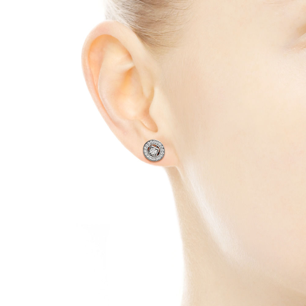 ALE S925 Sterling Silver Rose Gold Plated Vintage Allure Stud Earrings Clear CZ 280721CZ