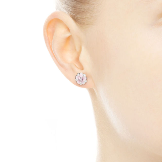 Beautiful Style Sterling Silver Enamel Pink Magnolia Flower Stud Earrings for Women 290739PCZ