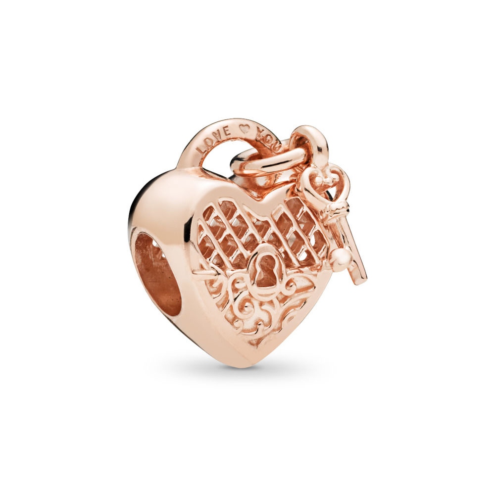 Sterling Silver Rose Plated Love You Lock Heart Charm for Girlfriend 787655