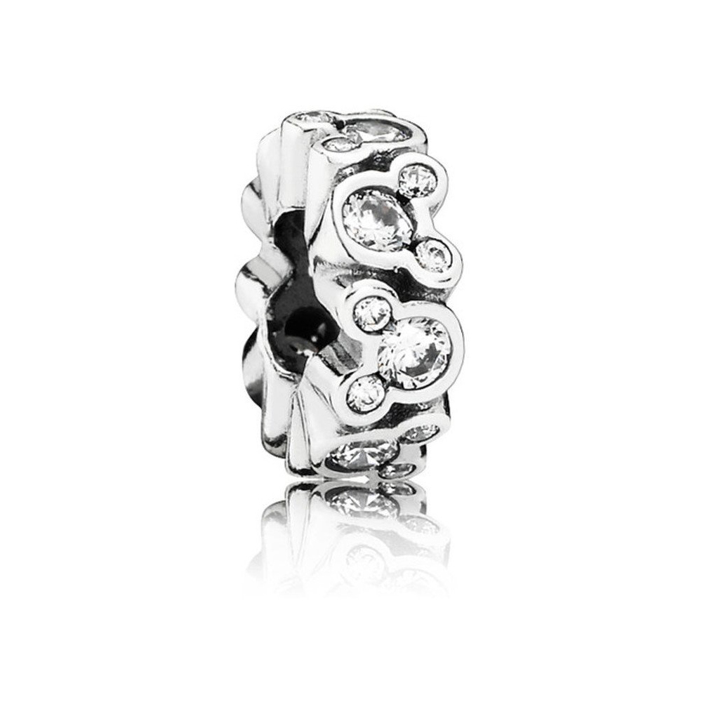 Sterling Silver Charm Mickey Silver Spacer with White Cubic Zirconia 791456CZ