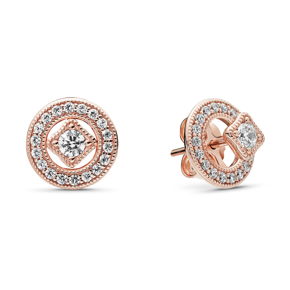 ALE S925 Sterling Silver Rose Gold Plated Vintage Allure Stud Earrings Clear CZ 280721CZ