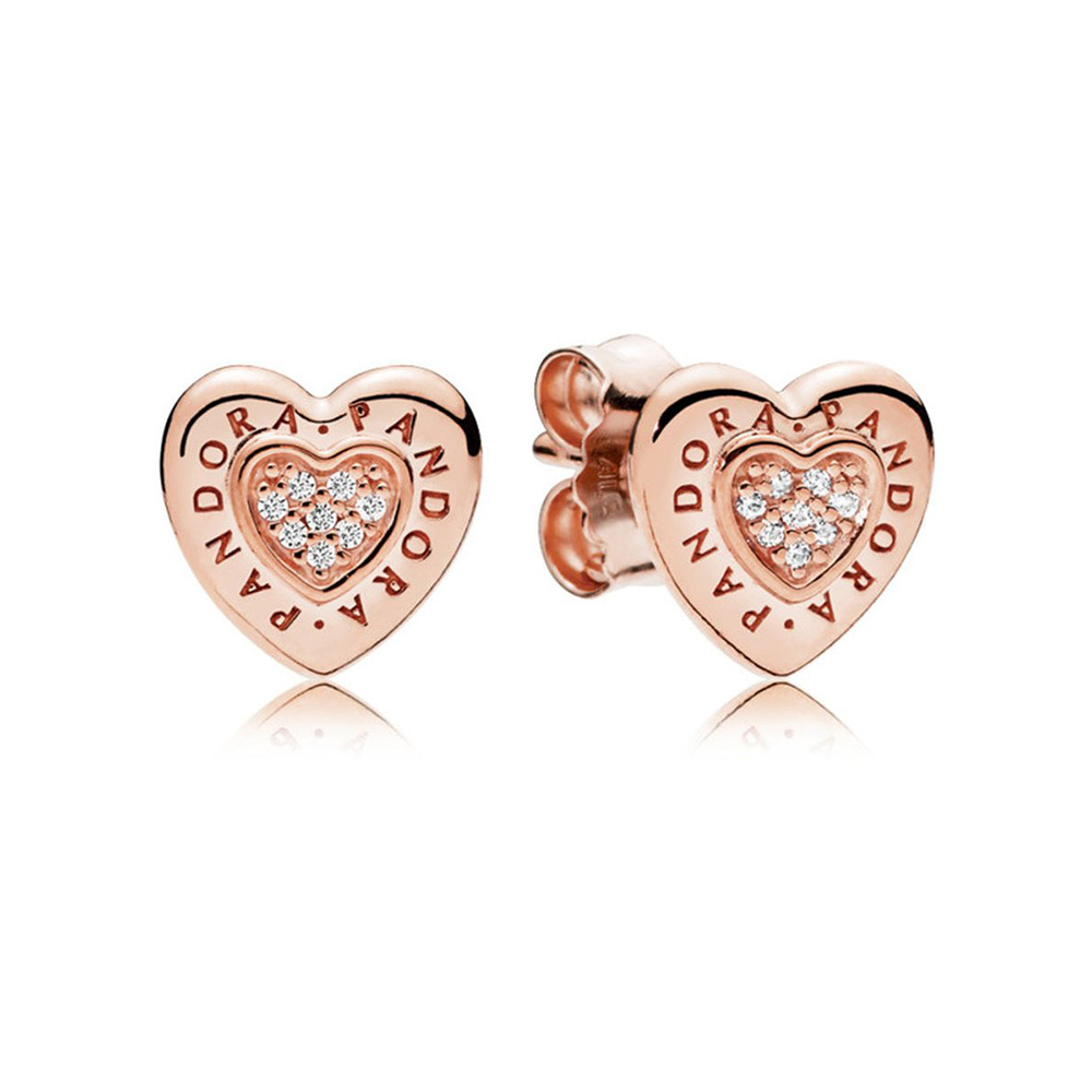 Sterling Silver Rose Plated High Polish Engrave Logo Heat Stud Earrings Best Gift 287382CZ
