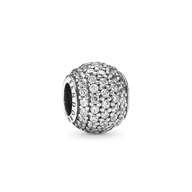 Abstract Pave ALE S925 Silver Ball Charm with Clear Cubic Zirconia 791051CZ