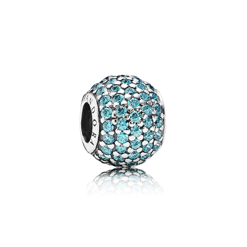 Abstract Pave ALE S925 Silver Ball Charm with Teal Cubic Zirconia 791051MCZ