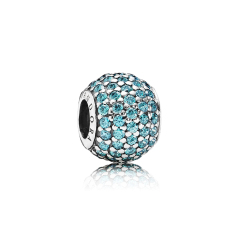 Abstract Pave ALE S925 Silver Ball Charm with Teal Cubic Zirconia 791051MCZ