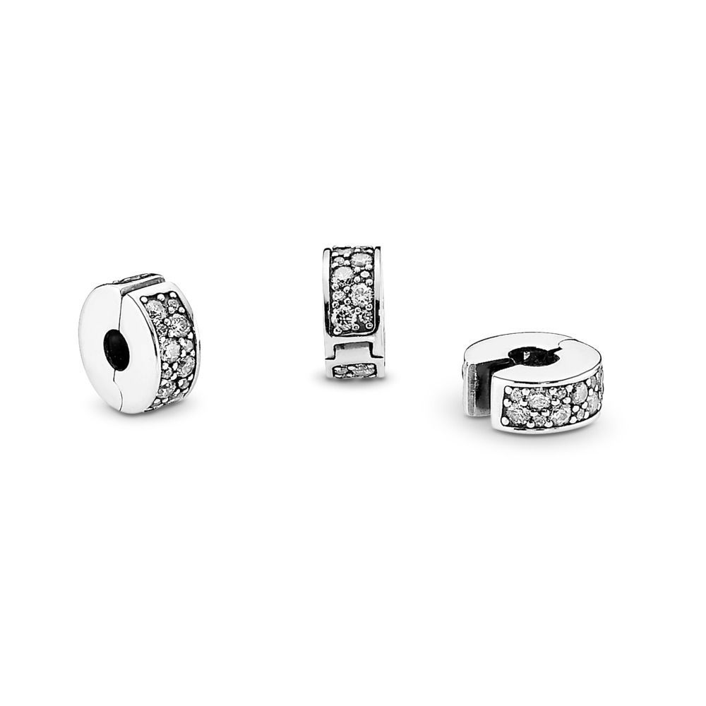 Abstract Pave ALE S925 Silver Clip Charm with Clear Cubic Zirconia 791817CZ