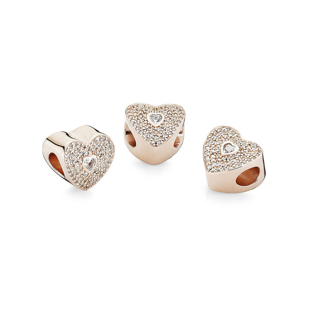 S925 ALE Sterling Silver Pave I Love You Heart Rose Charm with Clear Cubic Zirconia 781555CZ