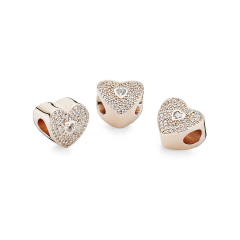 S925 ALE Sterling Silver Pave I Love You Heart Rose Charm with Clear Cubic Zirconia 781555CZ