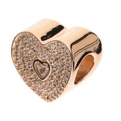 S925 ALE Sterling Silver Pave I Love You Heart Rose Charm with Clear Cubic Zirconia 781555CZ