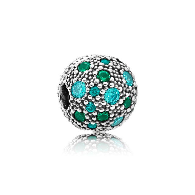 Abstract Pave ALE S925 Silver Green Cosmic Stars Charm Clip with Cubic Zirconia 791286MCZMX