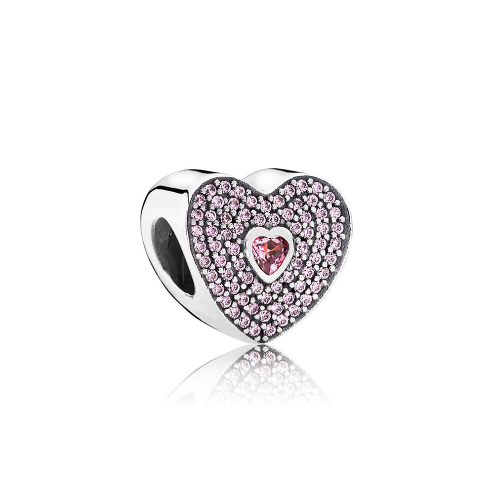 S925 ALE Sterling Silver Pave Pink Cubic Zirconia I Love You Sweet Heart Charm 791555CZS