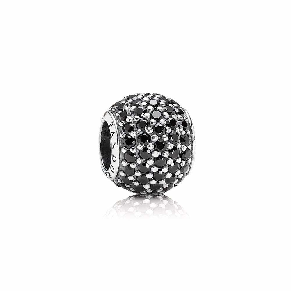 Abstract Pave ALE S925 Silver Ball Charm with Black Cubic Zirconia 791051NCK