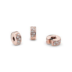 Abstract Pave ALE S925 Silver Pink Shining Clip Charm with Clear Cubic Zirconia 781817CZ