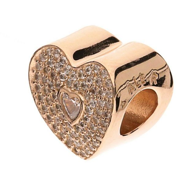 S925 ALE Sterling Silver Pave I Love You Heart Rose Charm with Clear Cubic Zirconia 781555CZ