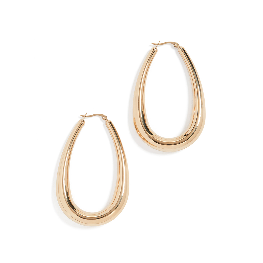 High Polish 14K Yellow Gold Large Women's Bold & Beautiful Hoop Earrings in Steel