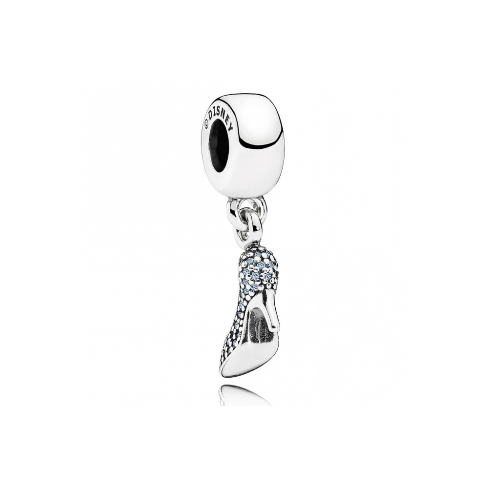 S925 ALE Inderella Shoe Silver Dangle Spacer Charm with Fancy Light Blue Cubic Zirconia 791470CFL