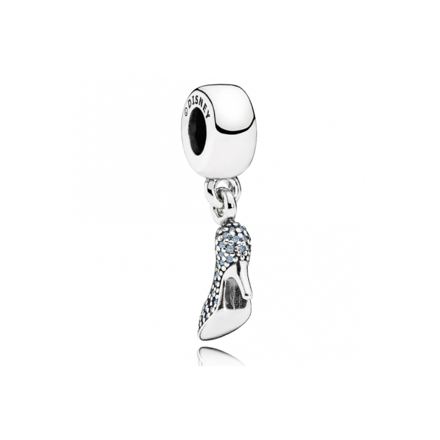 S925 ALE Inderella Shoe Silver Dangle Spacer Charm with Fancy Light Blue Cubic Zirconia 791470CFL
