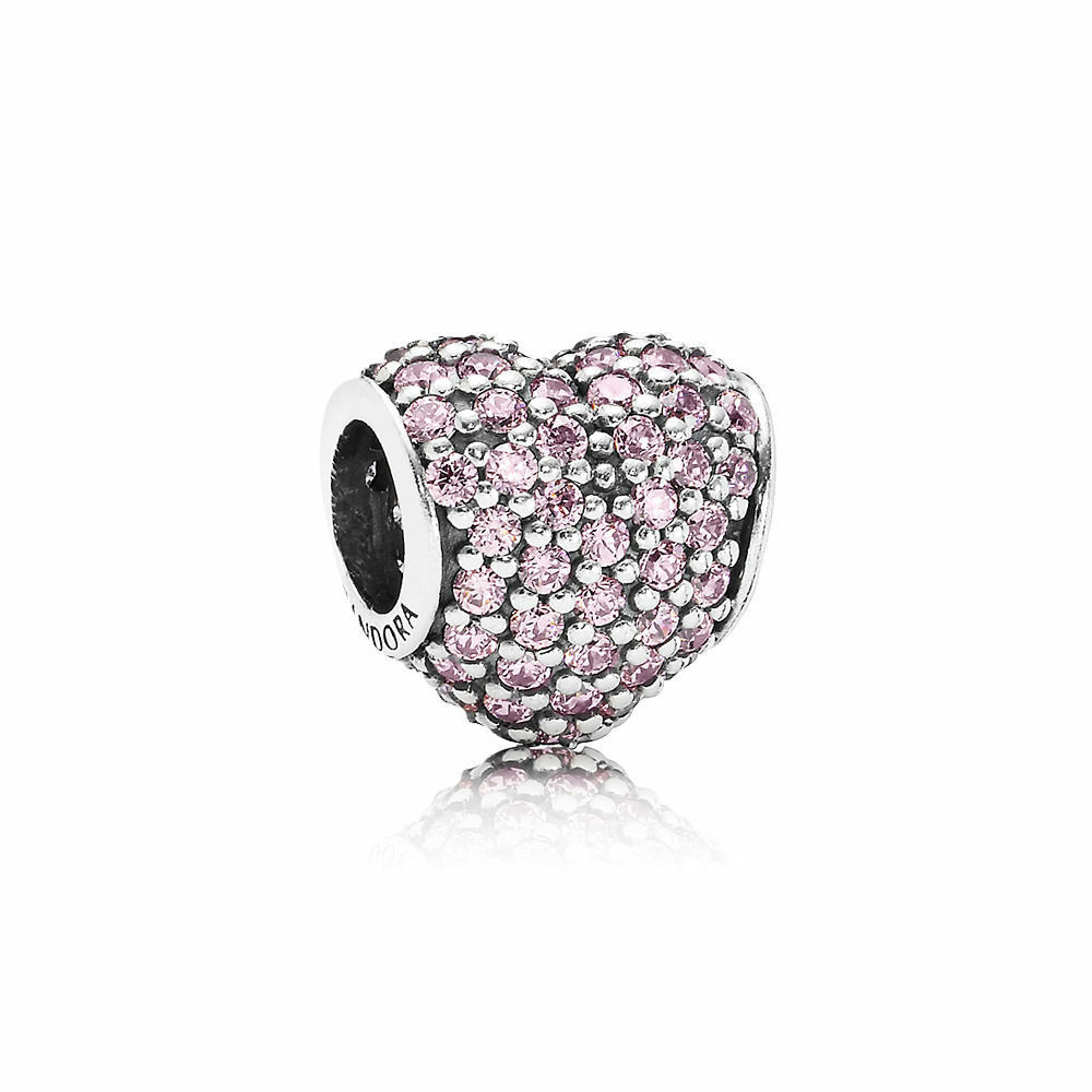 Customzied Jewelry S925 ALE Heart Pave Sterling Silver Charm with Pink Cubic Zirconia 791052PCZ