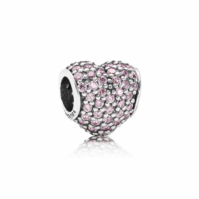 Customzied Jewelry S925 ALE Heart Pave Sterling Silver Charm with Pink Cubic Zirconia 791052PCZ