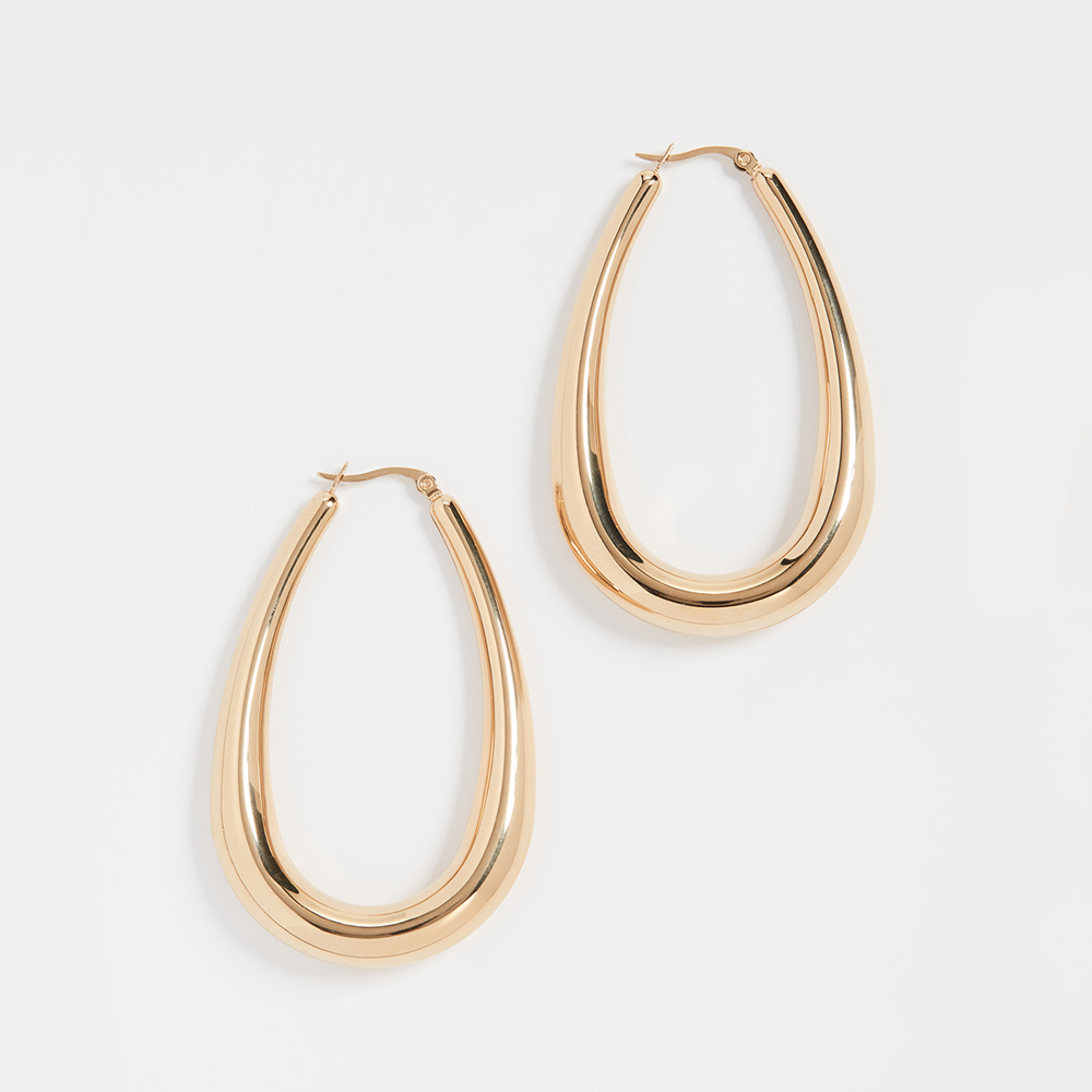High Polish 14K Yellow Gold Large Women's Bold & Beautiful Hoop Earrings in Steel