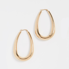 High Polish 14K Yellow Gold Large Women's Bold & Beautiful Hoop Earrings in Steel