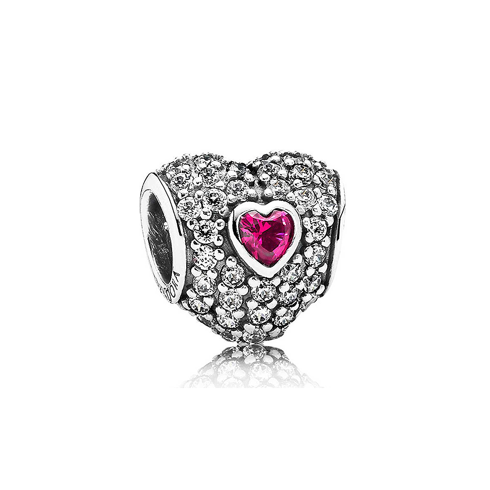 S925 Sterling Silver Clear Cubic Zirconia the Official British Heart Foundation Read Pave Heart Charm 791168SRU