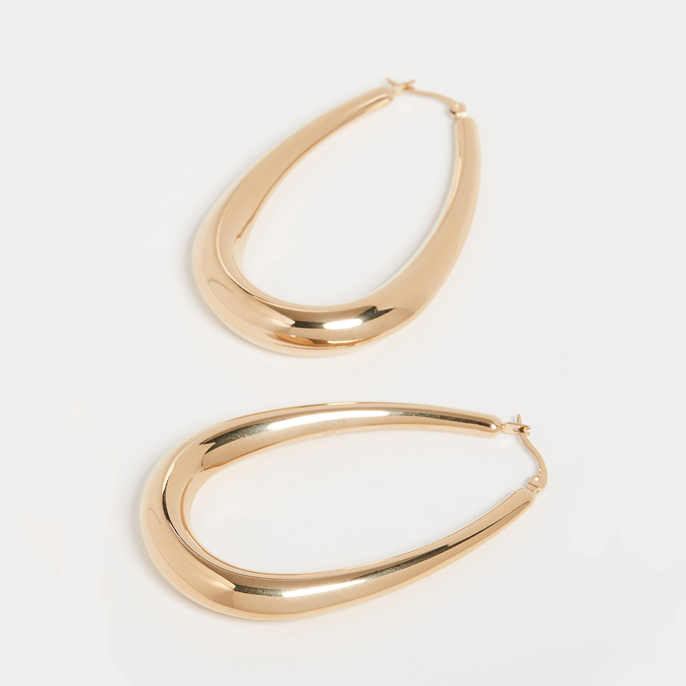High Polish 14K Yellow Gold Large Women's Bold & Beautiful Hoop Earrings in Steel