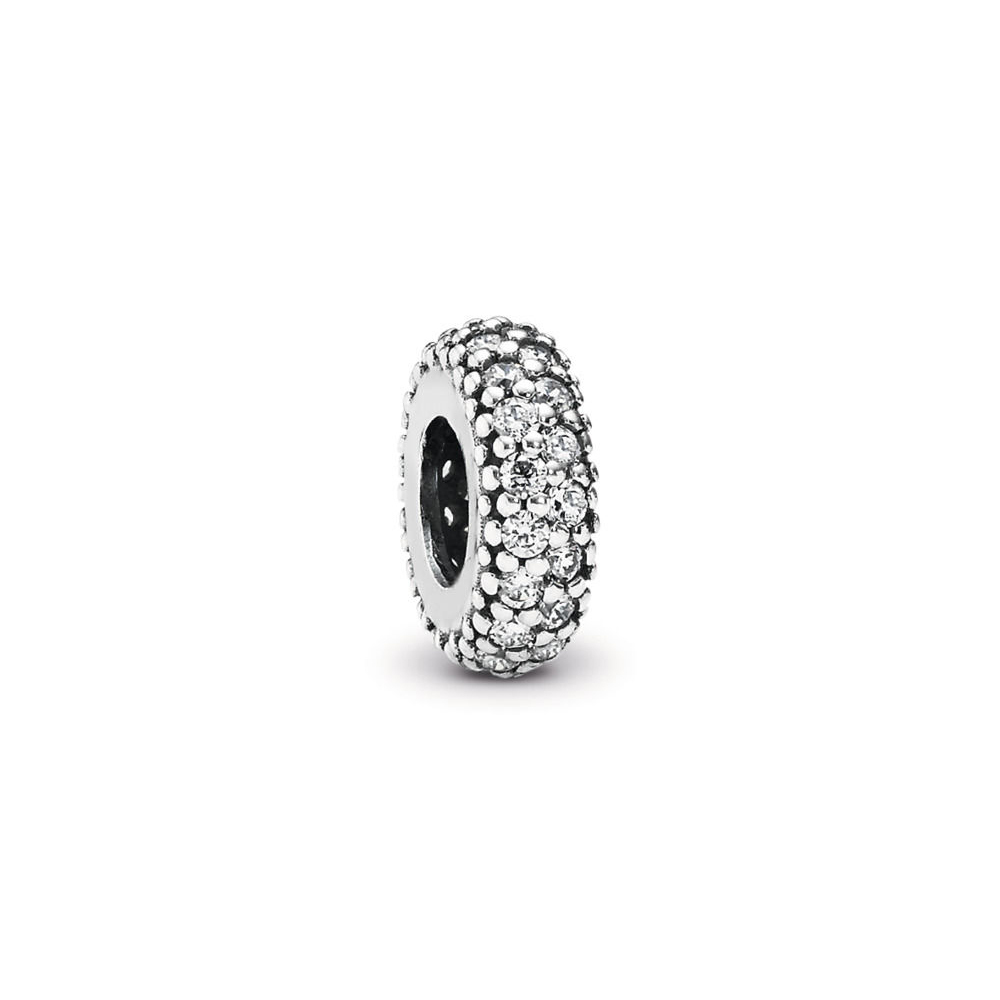 S925 ALE Transparent Cubic Zirconia Abstract Silver Spacer Charm 791359CZ