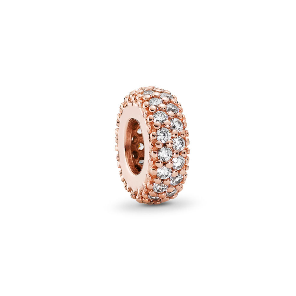S925 ALE Rose Plated Clear Cubic Zirconia Abstract Silver Spacer Charm 781359CZ