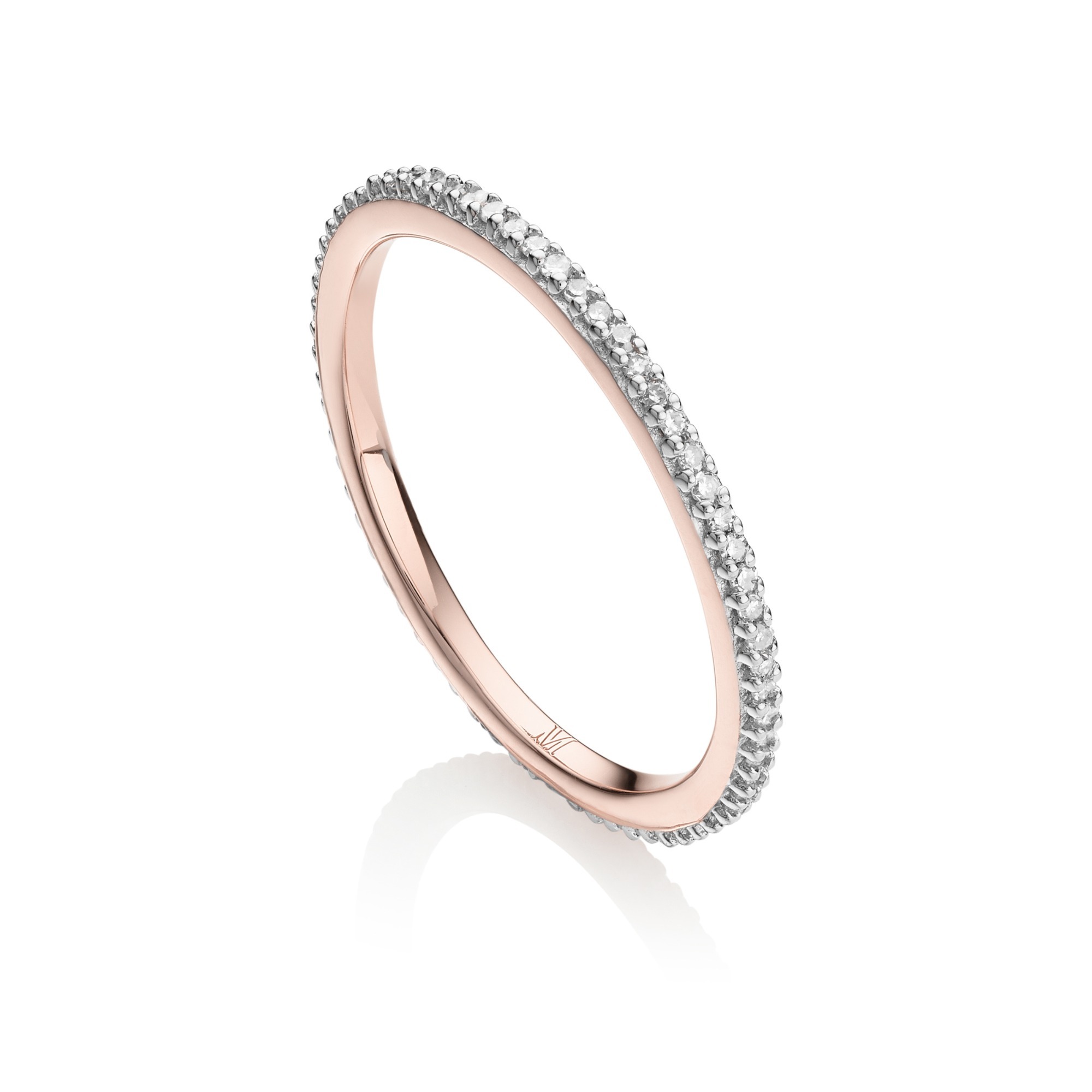 Sterling Silver Two Tone Plated Clear CZ Thin Finger Band Ring