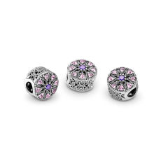 Brand Jewelry Sterling Silver Faceted Stones Pink Shimmering Medallion Charm 791974NPRMX