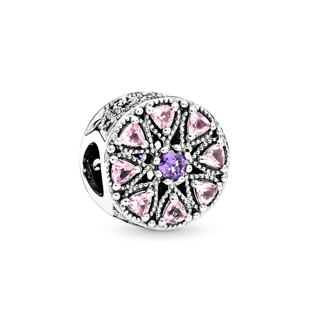 Brand Jewelry Sterling Silver Faceted Stones Pink Shimmering Medallion Charm 791974NPRMX