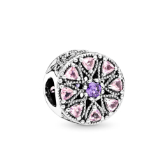 Brand Jewelry Sterling Silver Faceted Stones Pink Shimmering Medallion Charm 791974NPRMX