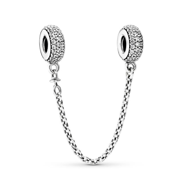 Customized Jewelry Sterling Silver Clear Cubic Zirconia Pavé Inspiration Safety Chain 791736CZ