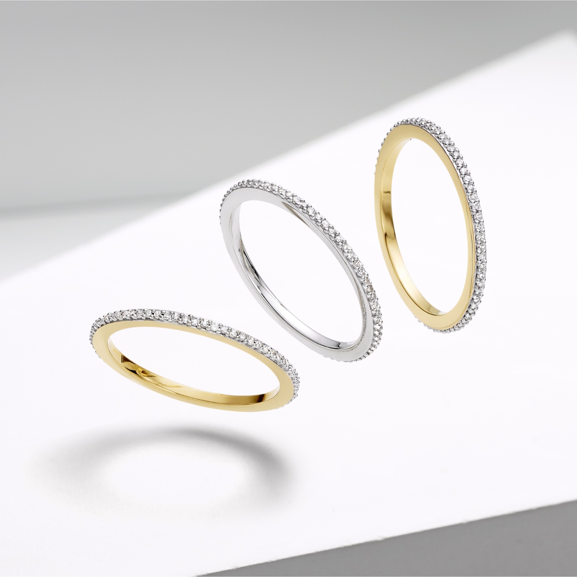 Sterling Silver Two Tone Plated Clear CZ Thin Finger Band Ring